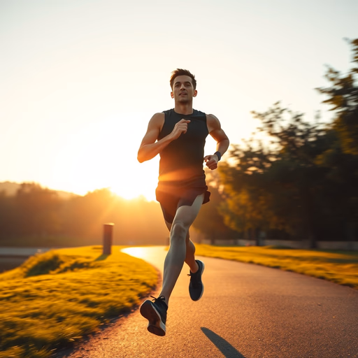 FLUX.1 [schnell] — Hyper-realistic photo of an athletic person jogging on a scenic park path during sunrise, golden hour lighting, cinematic, 8k, highly detailed, motion blur on the background, sharp focus on the runner, wearing modern athletic gear, energetic atmosphere.