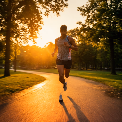 FLUX.2 LoRA Gallery: Realism — Hyper-realistic photo of an athletic person jogging on a scenic park path during sunrise, golden hour lighting, cinematic, 8k, highly detailed, motion blur on the background, sharp focus on the runner, wearing modern athletic gear, energetic atmosphere.