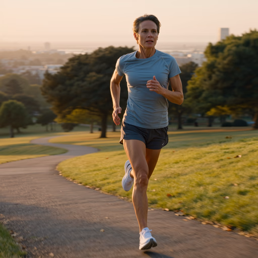 Kling Image V3 — Hyper-realistic photo of an athletic person jogging on a scenic park path during sunrise, golden hour lighting, cinematic, 8k, highly detailed, motion blur on the background, sharp focus on the runner, wearing modern athletic gear, energetic atmosphere.