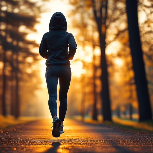 Kolors — Hyper-realistic photo of an athletic person jogging on a scenic park path during sunrise, golden hour lighting, cinematic, 8k, highly detailed, motion blur on the background, sharp focus on the runner, wearing modern athletic gear, energetic atmosphere.