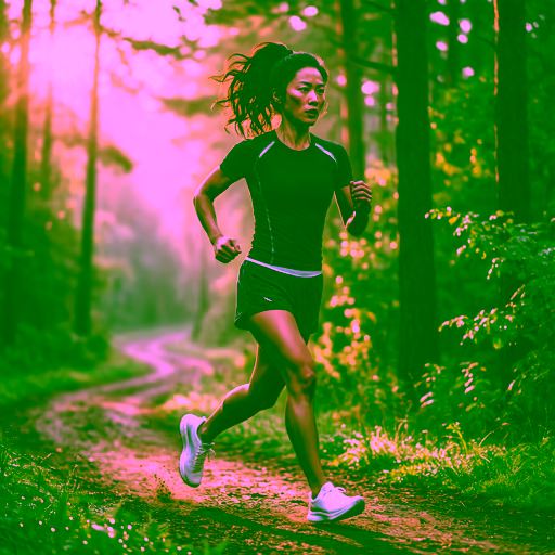 Qwen Image — Hyper-realistic photo of an athletic person jogging on a scenic park path during sunrise, golden hour lighting, cinematic, 8k, highly detailed, motion blur on the background, sharp focus on the runner, wearing modern athletic gear, energetic atmosphere.