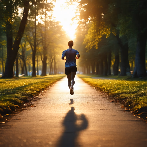 Stable Diffusion 3.5 Large — Hyper-realistic photo of an athletic person jogging on a scenic park path during sunrise, golden hour lighting, cinematic, 8k, highly detailed, motion blur on the background, sharp focus on the runner, wearing modern athletic gear, energetic atmosphere.