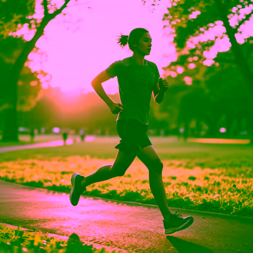 Z-Image — Hyper-realistic photo of an athletic person jogging on a scenic park path during sunrise, golden hour lighting, cinematic, 8k, highly detailed, motion blur on the background, sharp focus on the runner, wearing modern athletic gear, energetic atmosphere.