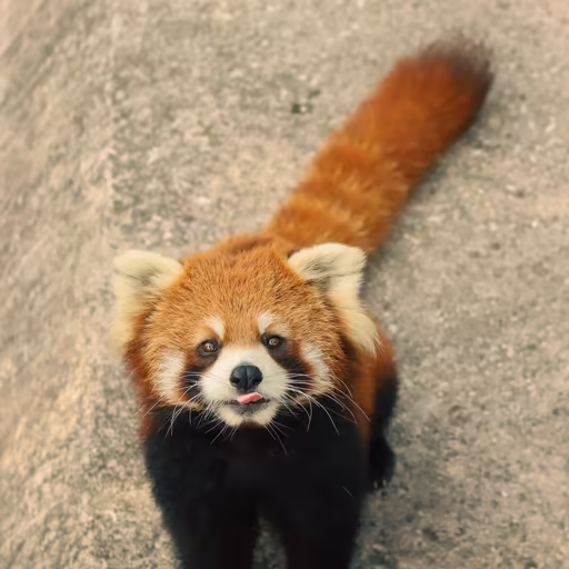 Red panda 3: looking up with its tongue out