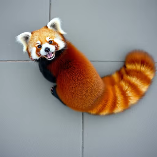 Red panda 2: seen from above on grey tiles