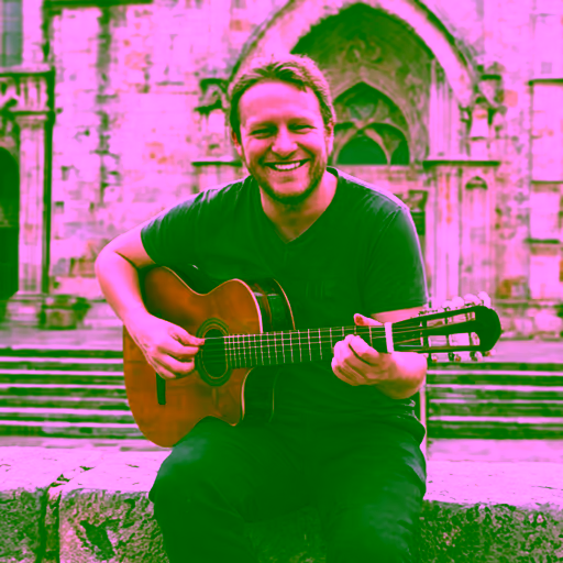 AI-generated fake image: Man playing guitar on the street