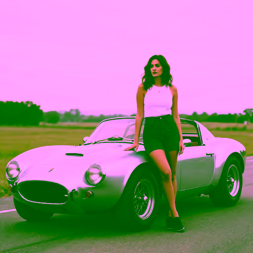 Photo 3: a woman leaning on a silver roadster on a country road